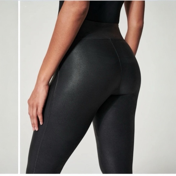 SPANX Faux Leather Stretch Power Waistband Tummy Control Legging Yoga Medium NEW - Picture 9 of 13